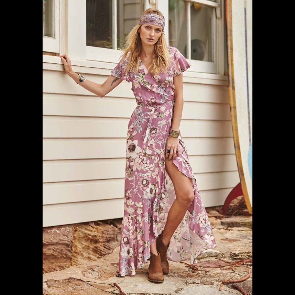 Like new purple floral wrap maxi dress
